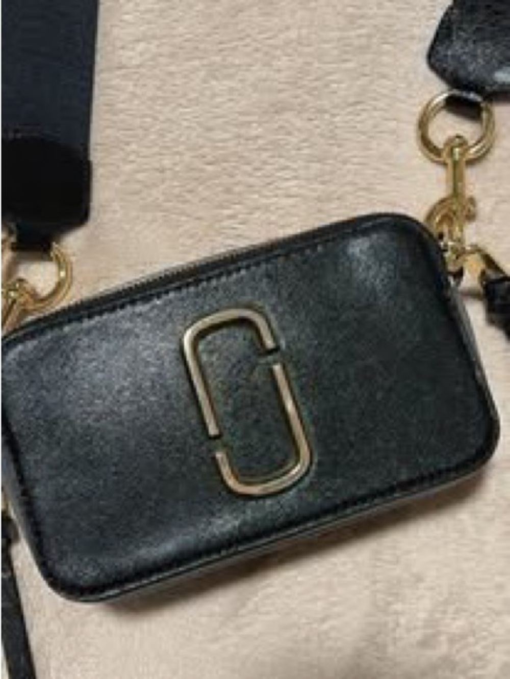 Marc Jacobs Black Leather Phone Case Crossbody with Gold Hardware